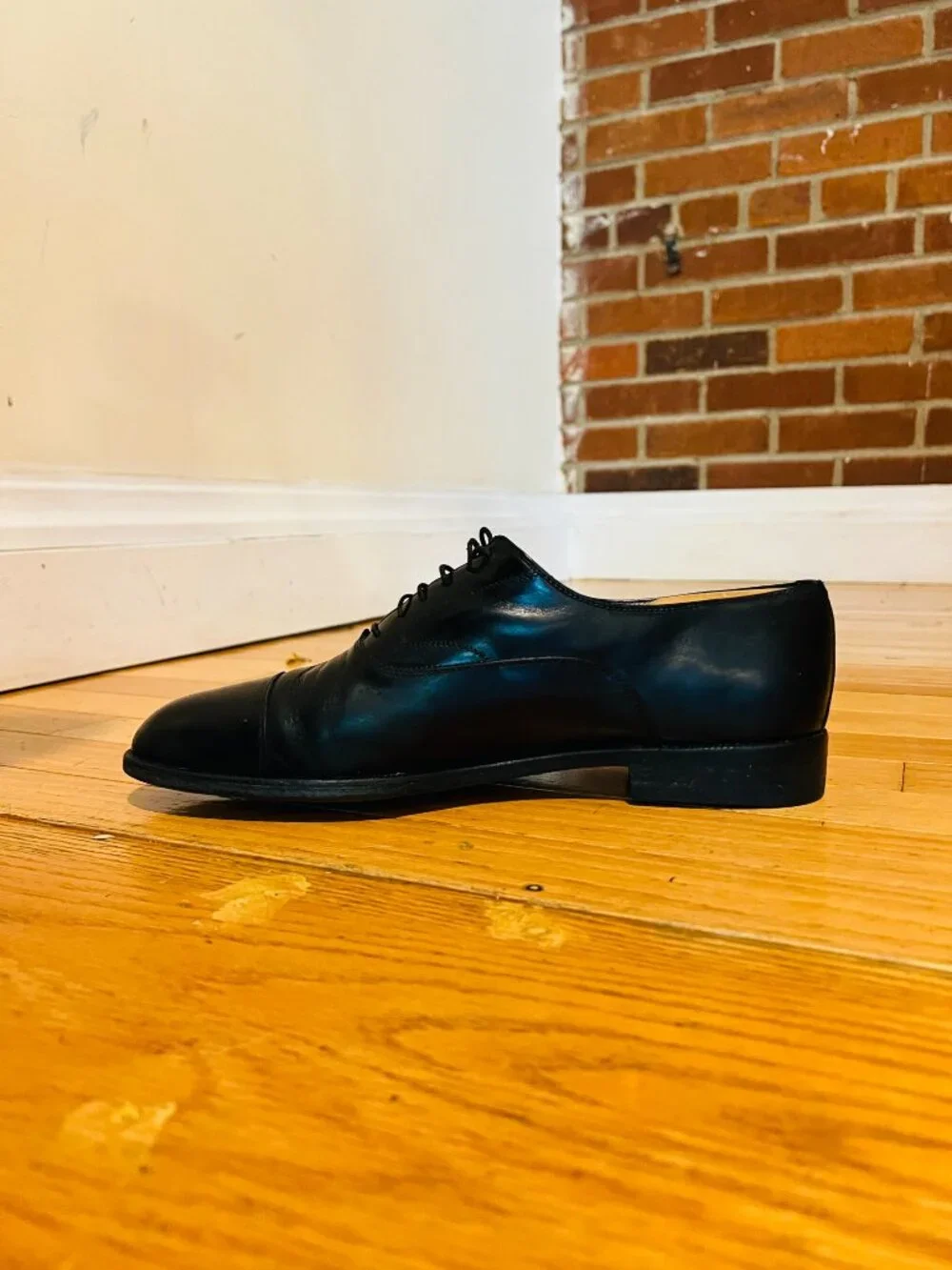 Salvatore Ferragamo Black Leather Cap Toe Oxford Dress Shoes US 10 Made in Italy